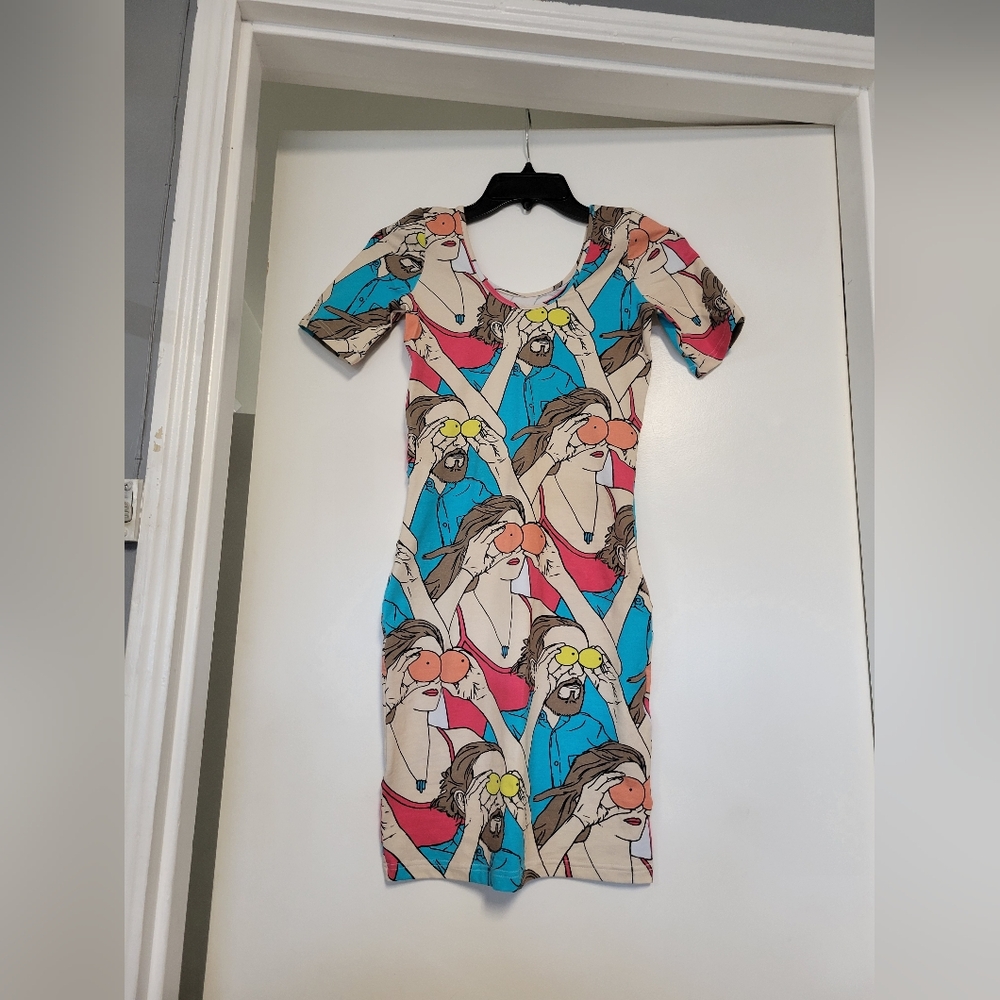 Rare PAOM‎ Print All Over Me Colorful Graphic Print Women's Bodycon Mini Dress S